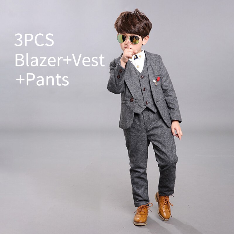 kleid Junge Party Outfit Formale Kleinkind Jungen Hochzeit Anzug Sping freundlicher Schuluniform Kleidung 3 Stück freundlicher Kostümich setzt: grau / 17(150)