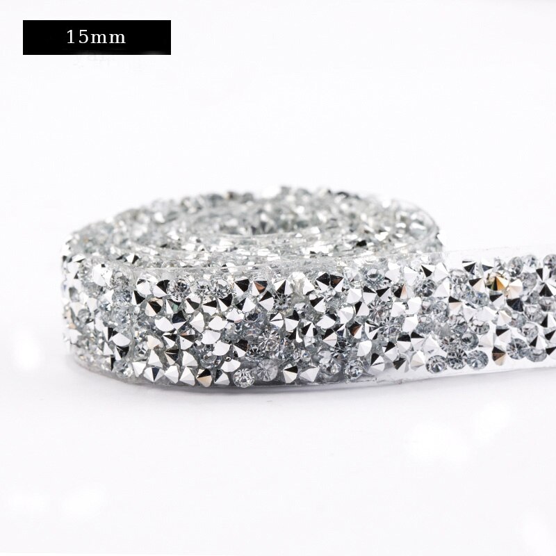 Dżetów wykończenia poprawka 1 stoczni Strass szycia taśmy Rhinestone aplikator wstążka z dżetów żelazko na ubrania akcesoria: 1.5cm - silver