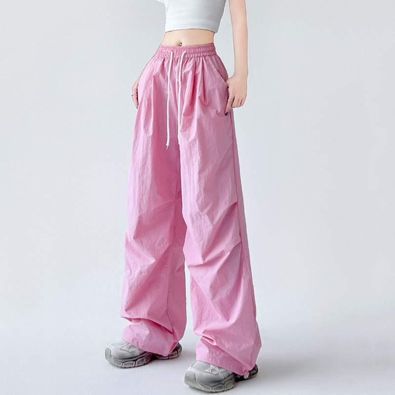 Sommer frauen Fallschirm Hosen Kordelzug Elastische Taille Y2K Baggy Cargo Hosen für Frau Harajuku Streetwear Breite Bein Jogginghose: M / Rosa