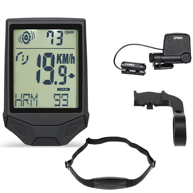 3 in 1 Bicycle Computer Wireless Bike Speedometer Waterproof Cycling Odometer MTB Stopwatch with Heart Rate Cadence Sensor: Black Set 2