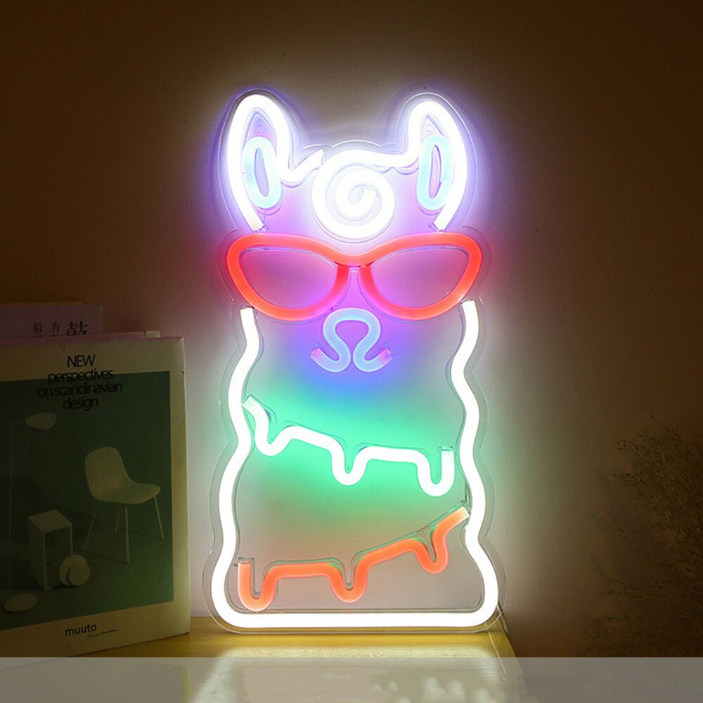 Lampe néon colorée LED, éclairage décoratif d'intérieur, USB alpaga, dauphin, étoile, nuage arc-en-ciel, fond Led, veilleuse