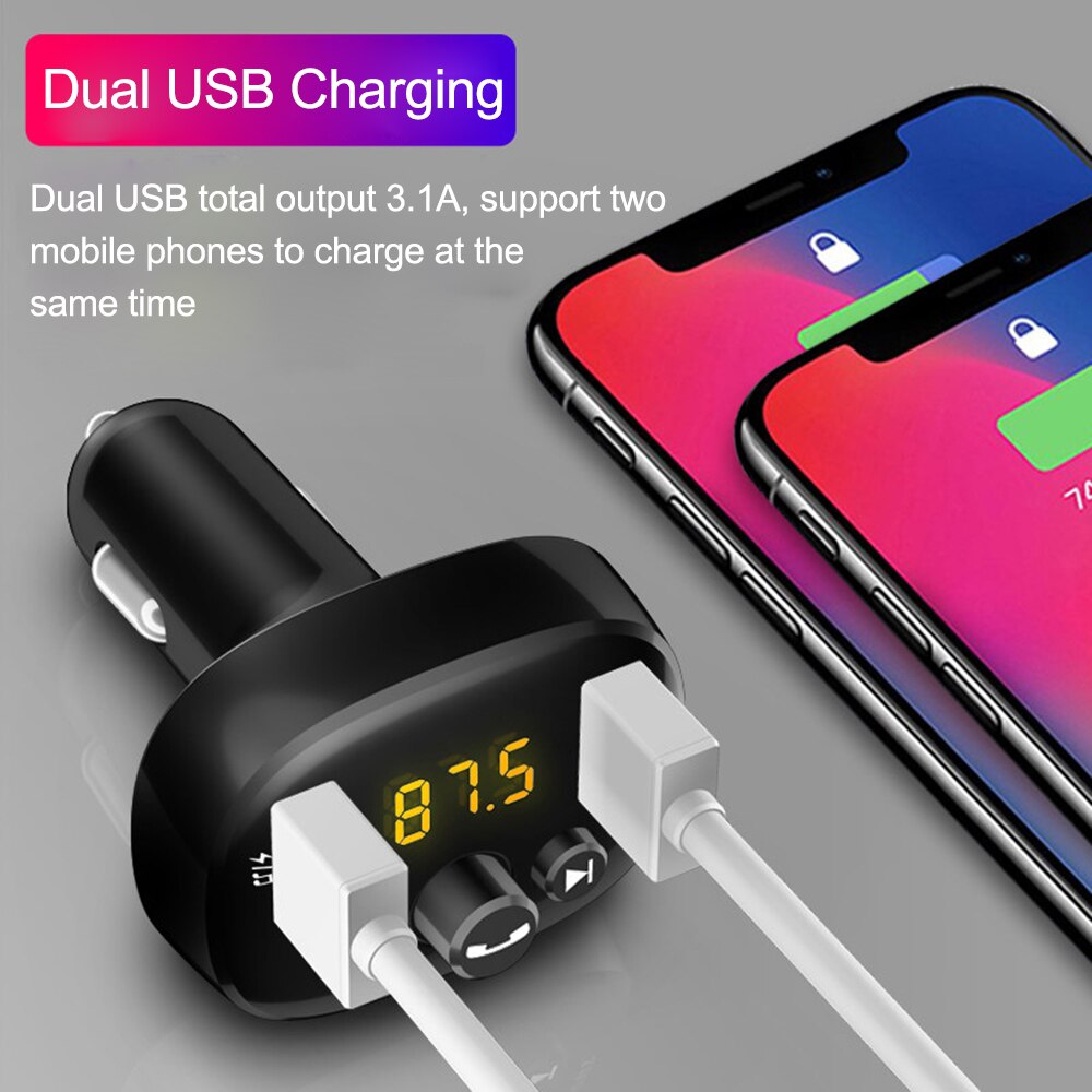 JINSERTA FM Transmitter Car Bluetooth 5.0 FM Radio Modulator Car Kit Dual USB Car Charger Handsfree Wireless MP3 Player