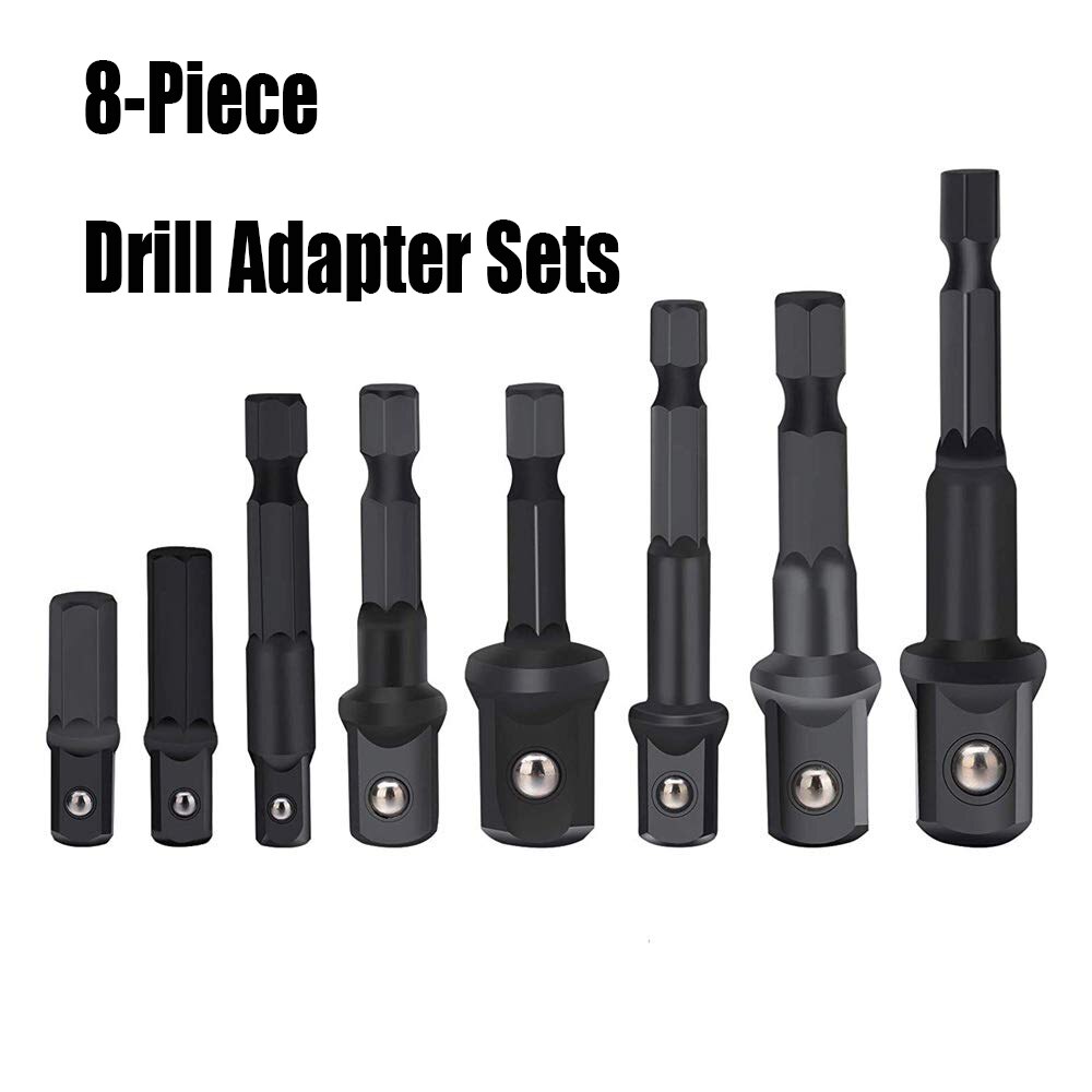 Drill Socket Adapter and Reducer Set Drive Socket Adapter Converter Reducer Air Impact Craftsman Socket: 8PCS long black