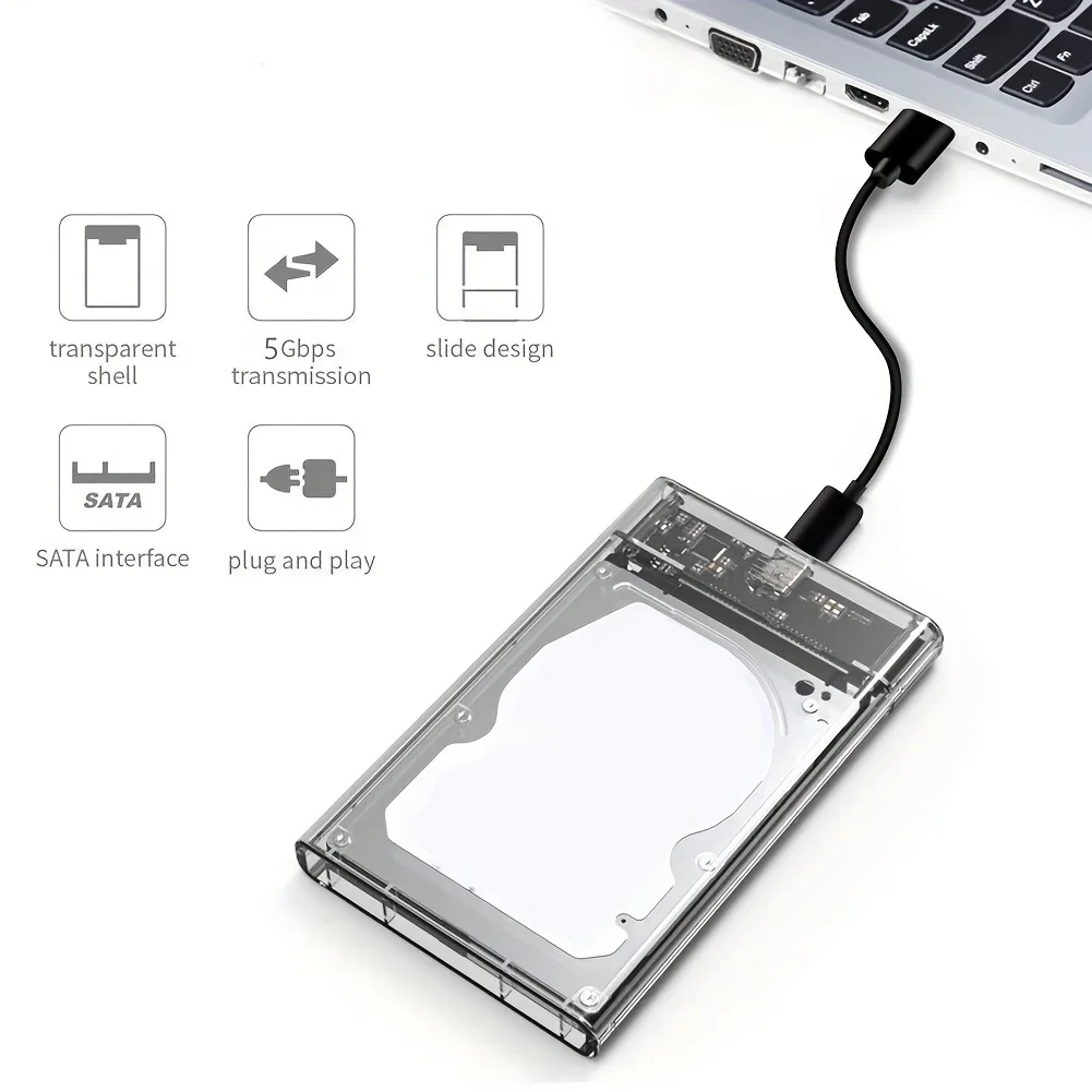 Ultra-Fast USB/Type C to SATA Hard Drive Enclosure - 5Gbps UASP Compatible with 2.5-Inch HDD/SSD for PC Mac Laptops and Desktop
