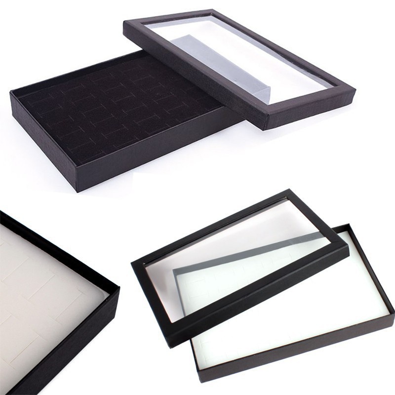 36-slot ringen display box standaard metalen oorbellen opbergdoos opbergdoos met transparant deksel sieraden vitrinekast