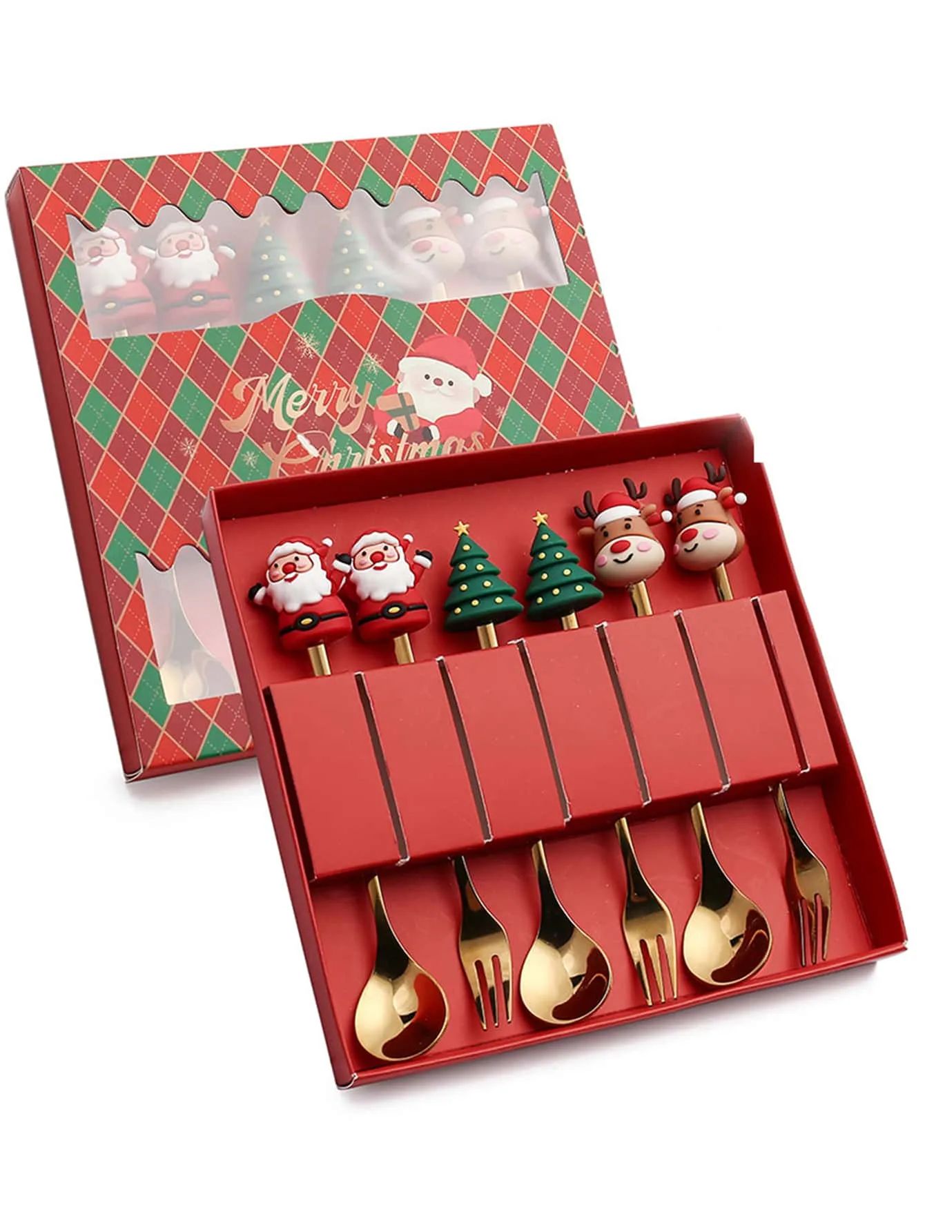 2/4/6 Stuks Kerst Vork En Lepel Set, Roestvrij Staal Creatief Servies, koffie Thee Dessert Vorken En Lepels Set: Roze