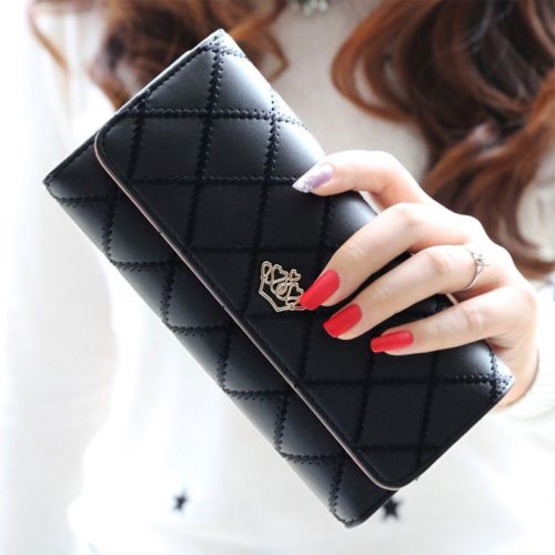Damen-clutch aus leder, diamantkrone, dreifach gefaltete geldbörse, langes kartenetui, handytasche, handtasche