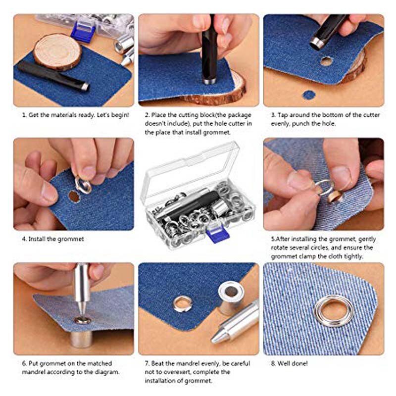 100 Sets Grommet Tool Kit Grommet Setting Tool Metal Eyelets With Grommets Inside Diameter 12mm for DIY Leathercraft Accessory