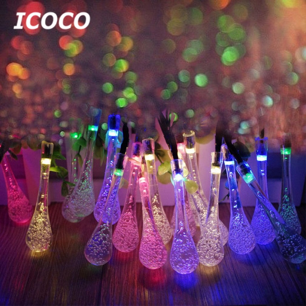 Icoco 4.8m 20 lysdioder solenergi vann fe streng lys til julefest bryllup festival hjemme/utendørs dekor blits: misligholde tittel