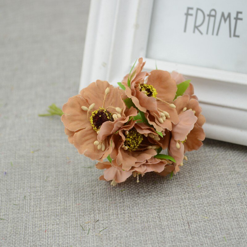 6 Stks/partij Cherry Blossom Kunstbloemen Trouwauto Vaas Voor Thuis Decoratie Bruid Boeket Handgemaakte Zijden Planten: Brown