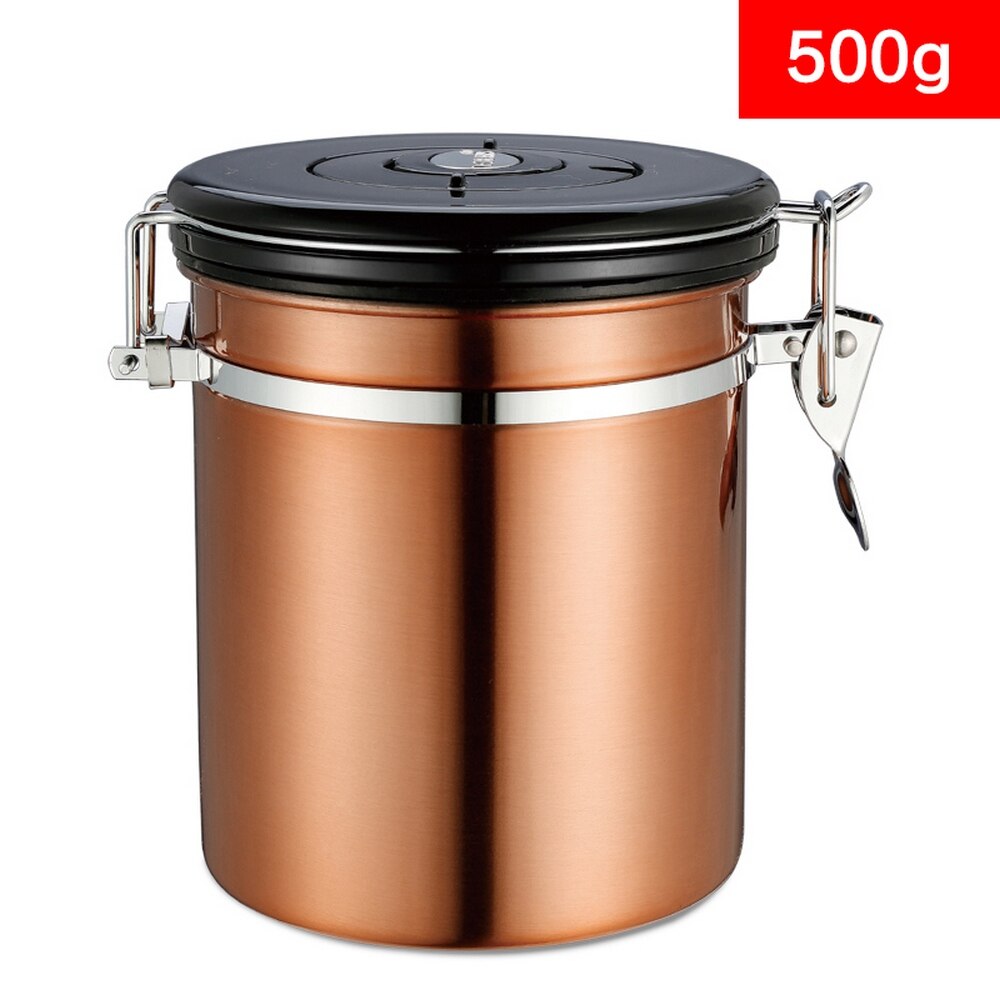 Stainless Steel Sealed Tank Coffee Bean Tea Storage Storage Box Container Dried Fruit Airtight Cans with Exhaust Valve: Gold