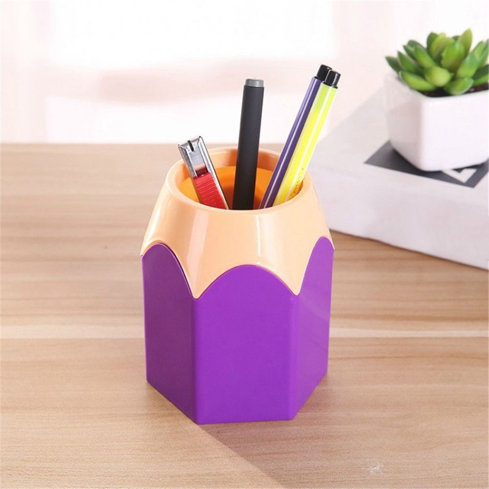 1pc Novelty Pencil Shaped Pen Holder Kawaii Makeup Brushes Holder Desk Stationery Organizer School Office Pen Accessories set: purple