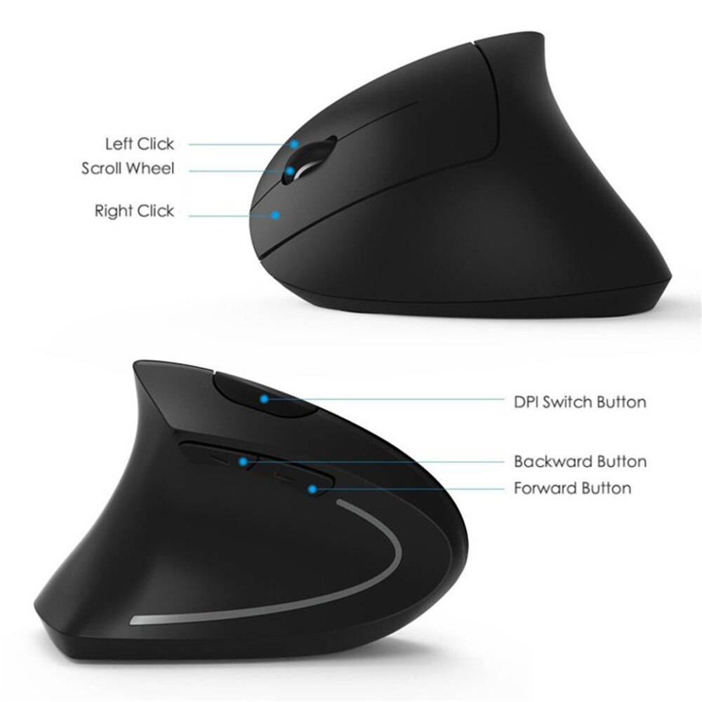 6D 2.4G souris sans fil ergonomique verticale souris gauche optique 1600DPI micro de jeu