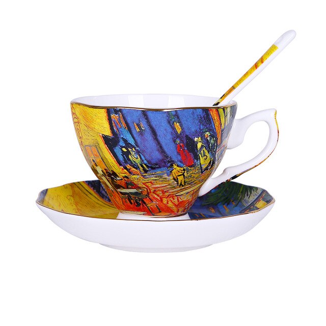 The Van Gogh Art Painting Coffee Mugs The Starry Night Sunflowers The Sower Irises Saint-Remy Coffee Tea Cups: 3