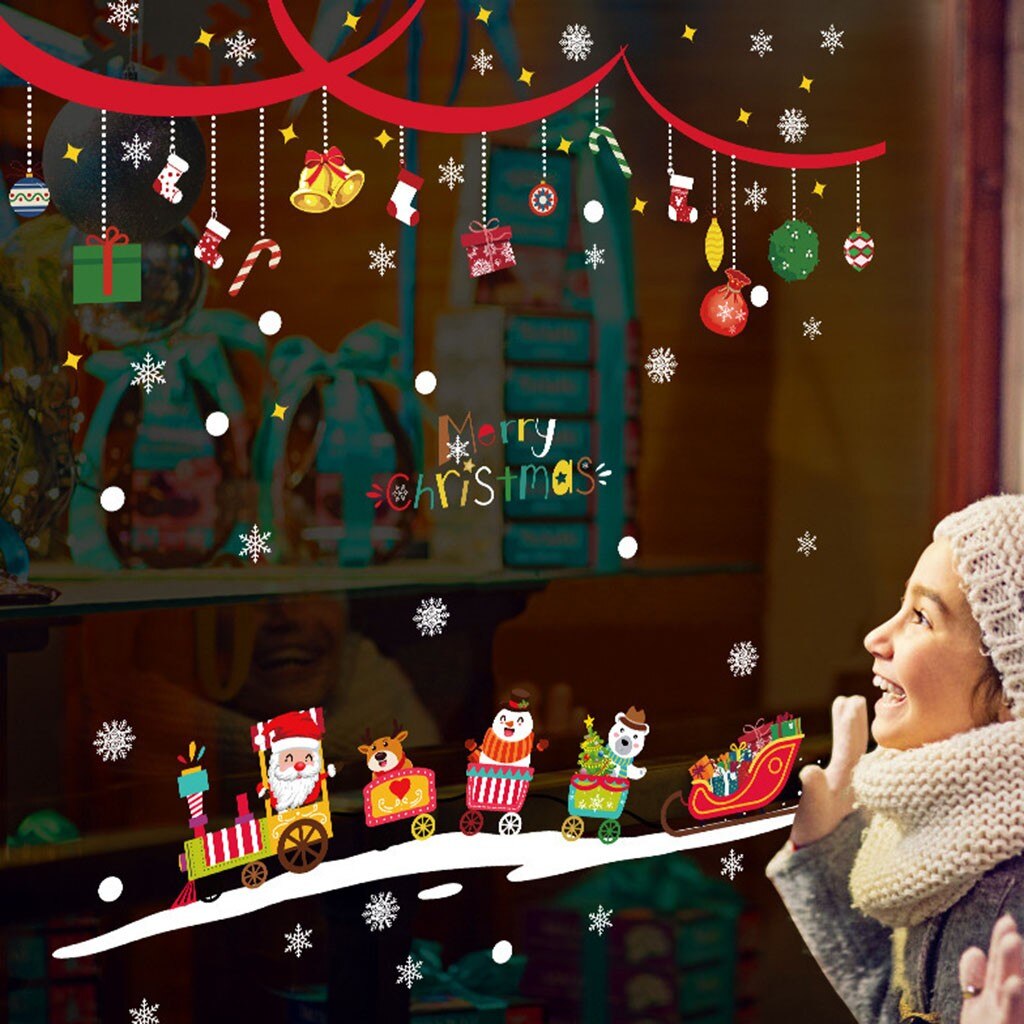 Santa Claus Wall Stickers Wall Cabinet Static Sticker Christmas Decorations For Window Stickers Removable Electrostatic Stickers