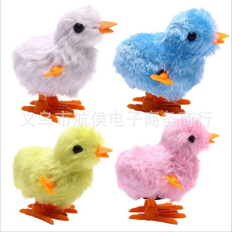 Winding Yellow Plush Chickens Spring Winding Jumping Color Chickens Children Stall Toy: Default Title