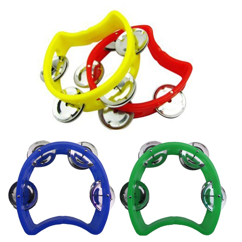 AD-Kids Tambourine 4 bell Plastic Cutaway Tambourine Half Blossom, Mini, Ran Color, 2 Pack