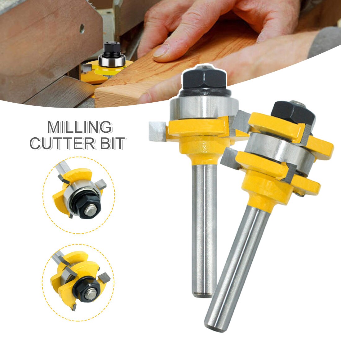 2 pc 8mm Shank Tongue & Groove Joint Assembly Router Bit Set 3/4" Stock Wood Cutting Tool