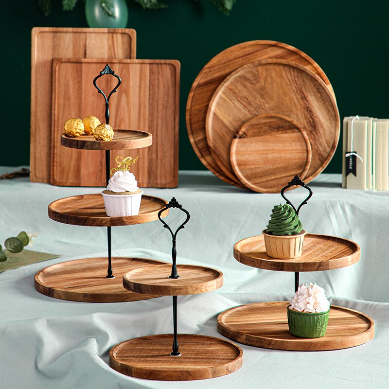 Wooden Cake Tool Set Dessert Pastry Display Stand Glass Cover Party Decoration Tall Cake Tray Home Decoration