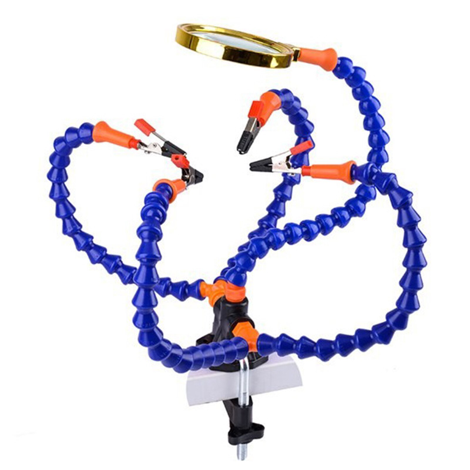 Table Clamp Soldering Station With 5 Flexible Arms Soldering Iron Holder PCB Welding Repair Tools Vise Hand Welding Station: 5 Claws magnifier