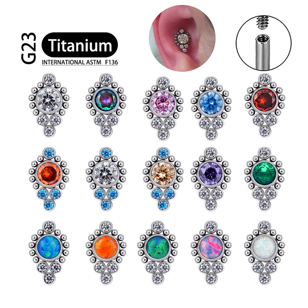 G23 titanio ASTM F136 cartílago pendientes circón ópalo ágata Labret labio Tragus de Navidad joyería Piercing para mujeres