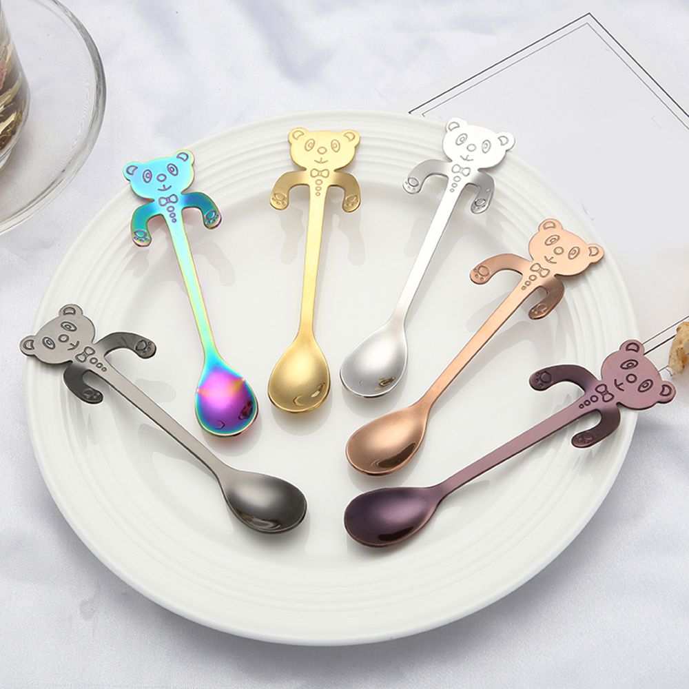 1PC Stainless Steel Rainbow Bear Spoons Hanging Cups Ice Cream Dessert Coffee Tea Spoon Tableware Kitchen Tool Flatware