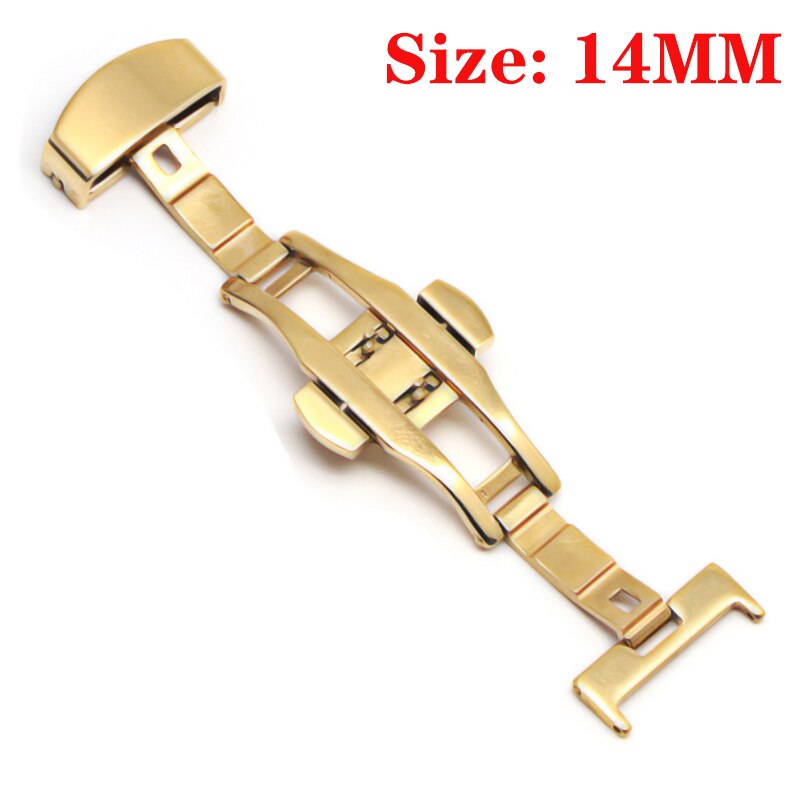 Schmetterling Einsatz Schnalle Automatische Doppel Klicken Edelstahl Spange Band Für Uhr Band 16mm18mm 20mm 22mm Armbinde Verschluss: Gold-14MM