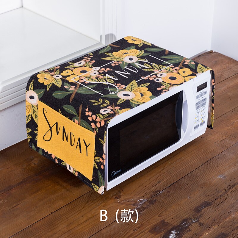 Four à micro-ondes à fleurs individuelles | De style nordique, couvre la poussière du four, bouclier en tissu de style artistique Rural avec sac de contenu de magasin: B