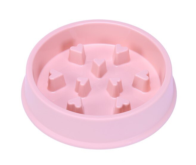Triangle Slow Eating Puppy Kitten Plastic Food Feeding Pet Avoid Choke Feeder: pink 2