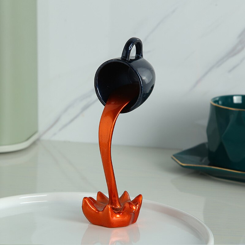 Floating Cup Sculpture Home Decor Decoration 3D Pouring Liquid Coffee Cup Figurines Miniature Resin Craft Ornament Accessories