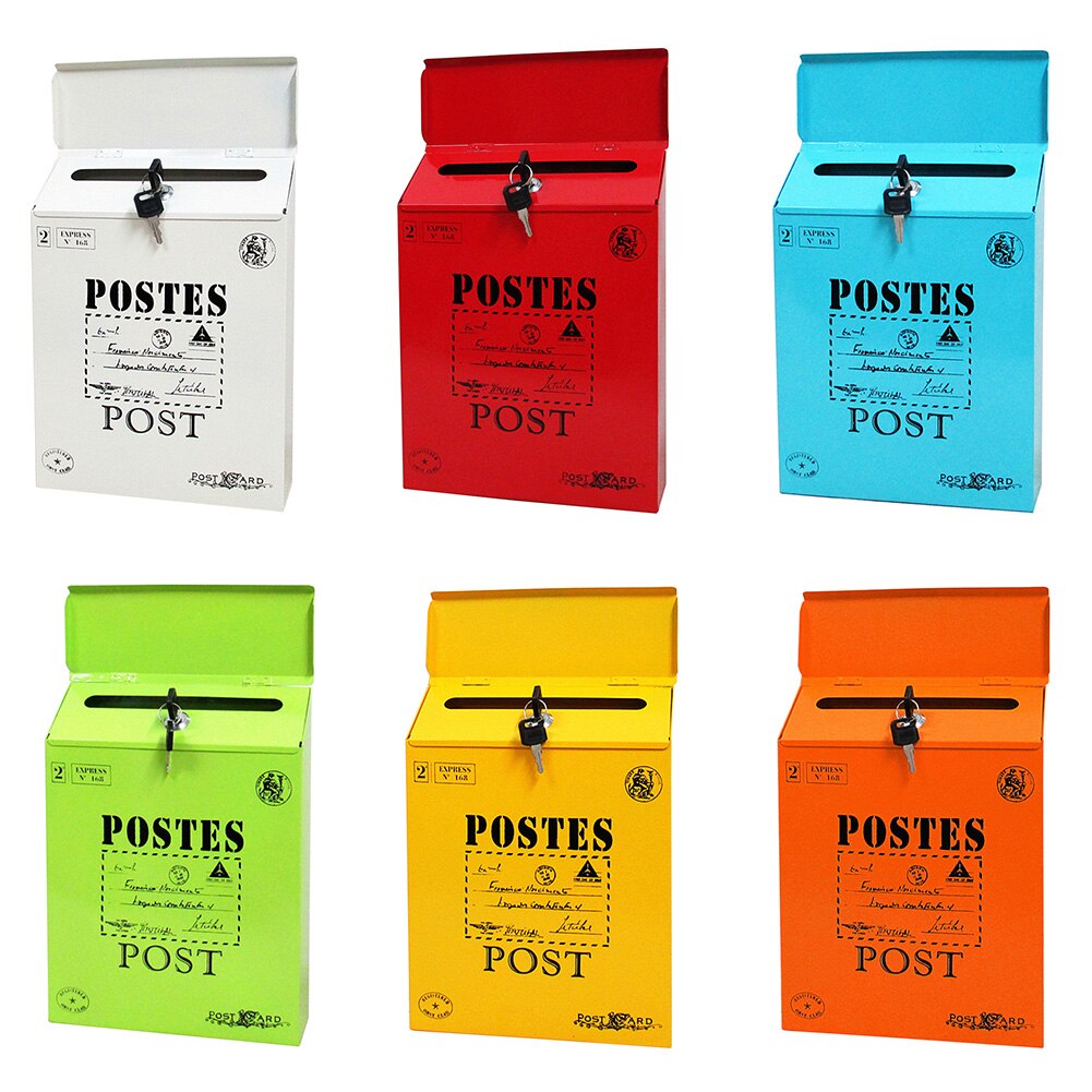 Holdbare ornamenter vægbeslag med lås boligindretning postkasse gård farverig maling brevkasse avis vintage postjern
