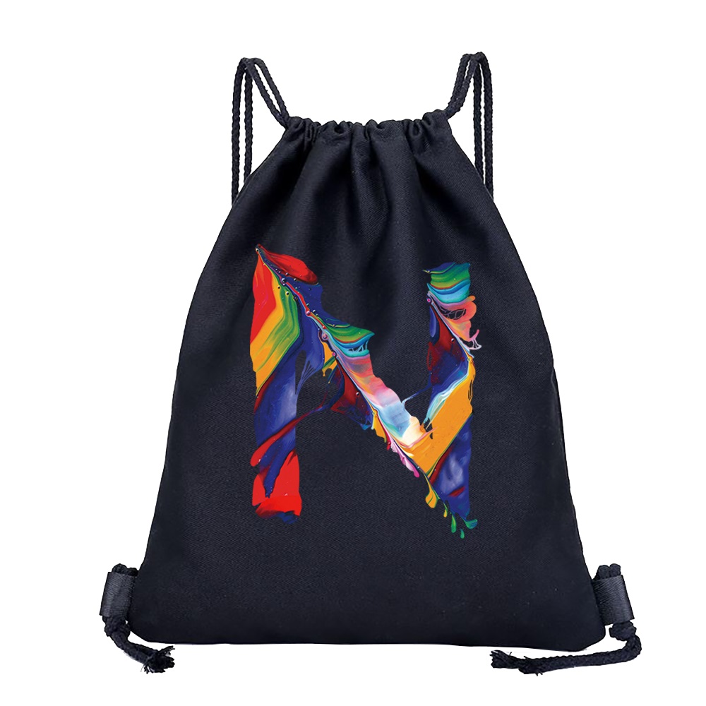 26 Initials Print Drawstring Bag Backpack Men and Women Beach Sports Travel Backpack Kid Supplies Bag Portable Sundries Bag