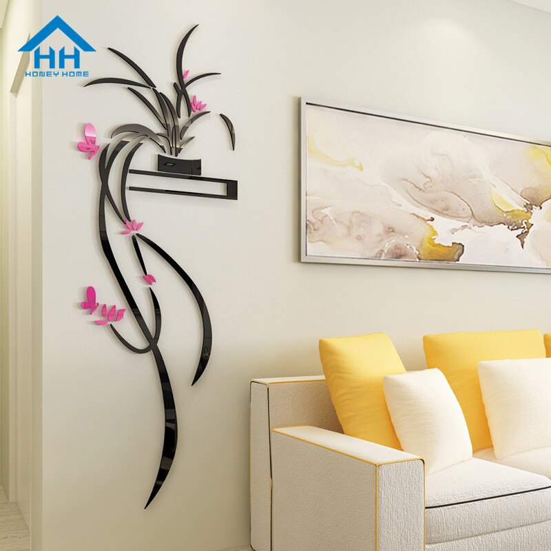 3D acrylique orchidée fleur autocollant mural auto-adhérence décor à la maison salon TV fond stickers muraux décorations murales