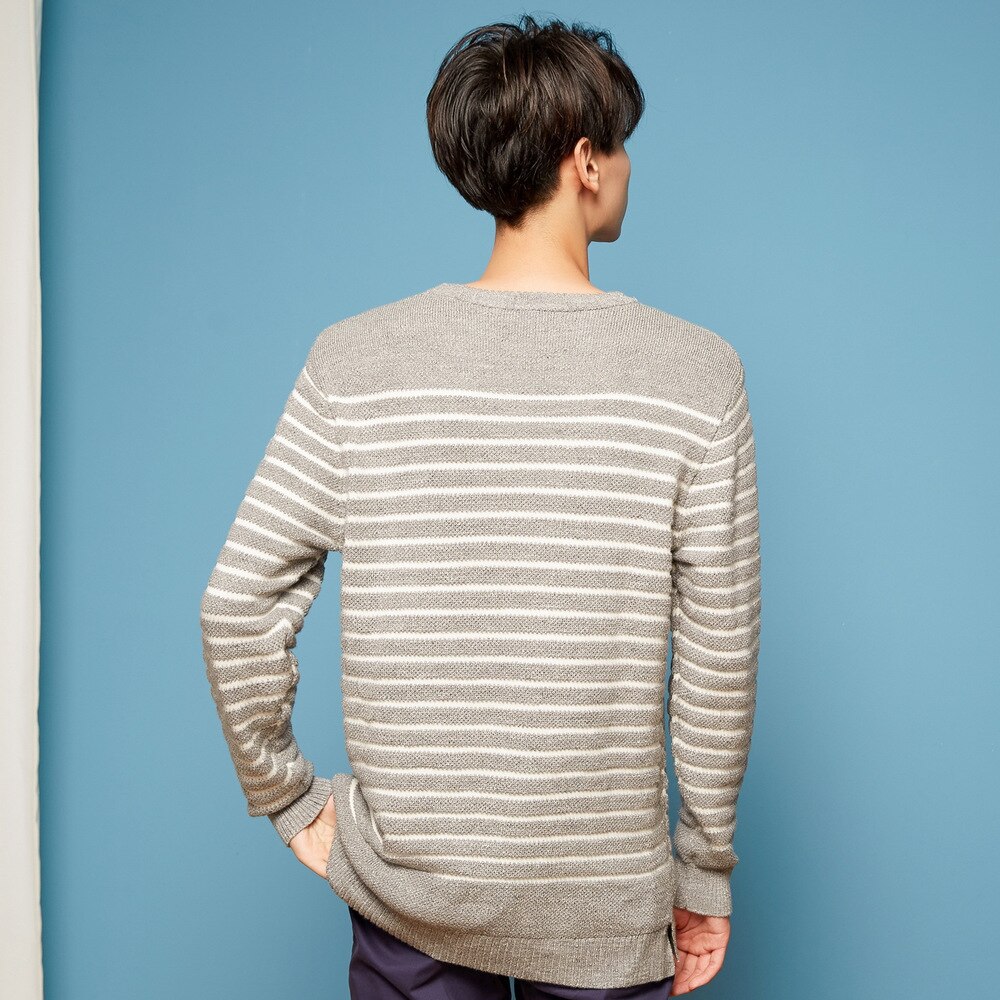 METERSBONWE Winter Men Sweaters Round Neck Striped Sweater