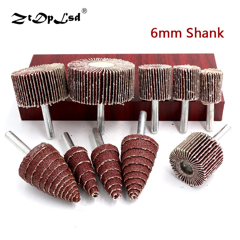 1 stk 6mm skaft korn 80#  sandpapir slibning slibehoved flap polerhjul skiver dorn til roterende miniboreværktøj
