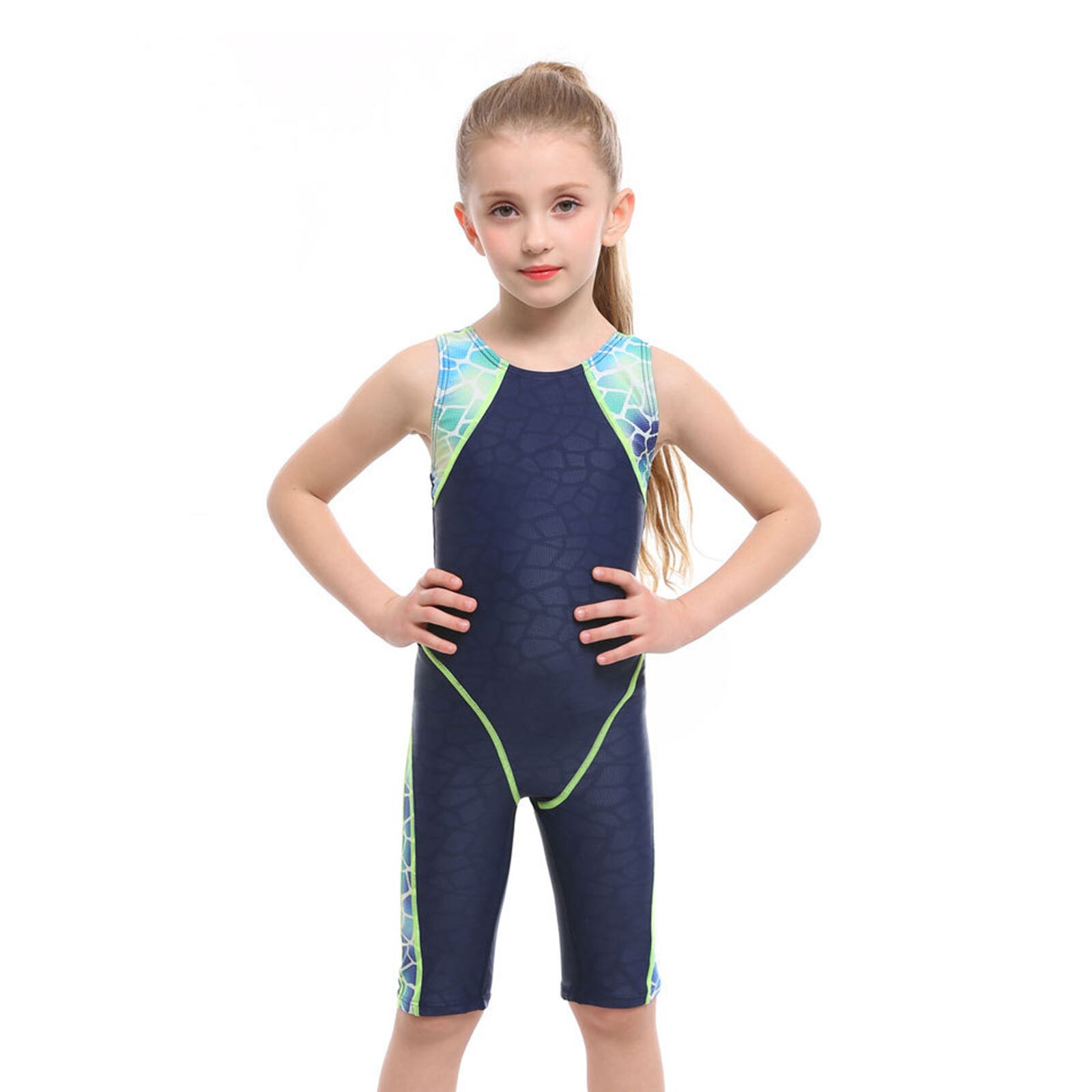 Kids Girls Swimwear Sleeveless Bathing Suit Contrast Color One-Piece Racerback Swimsuit Boyshorts Rash Guard Wetsuits