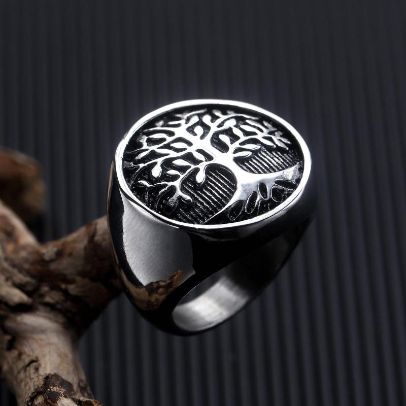 Oumart Men's Ring Stainless Steel Tree Pattern Jewelry Accessories jewelry championship rings punk for men