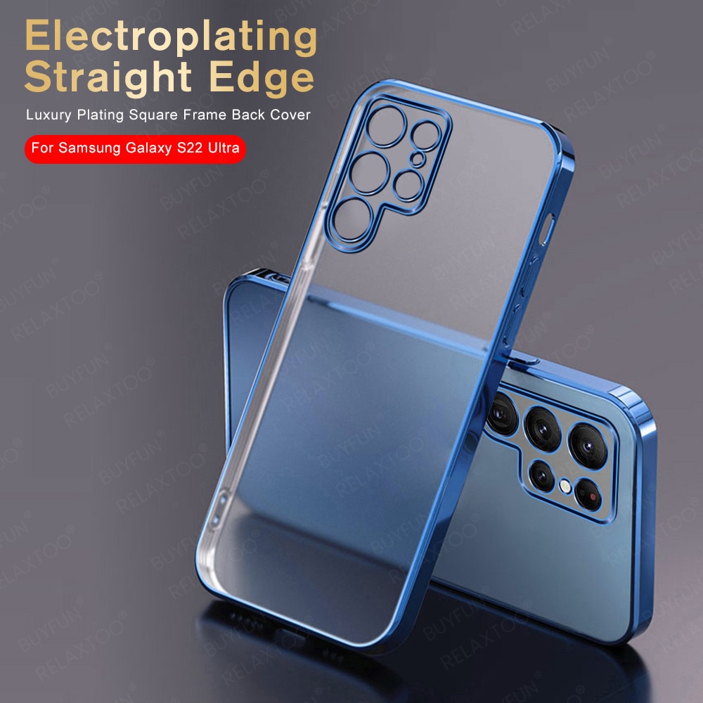 Luxury Plating Phone Case For Samsung Galaxy S22 Ultra 5G S 22 Plus 5G 2022 Camera Protect Matte Transparent Electroplated Cover