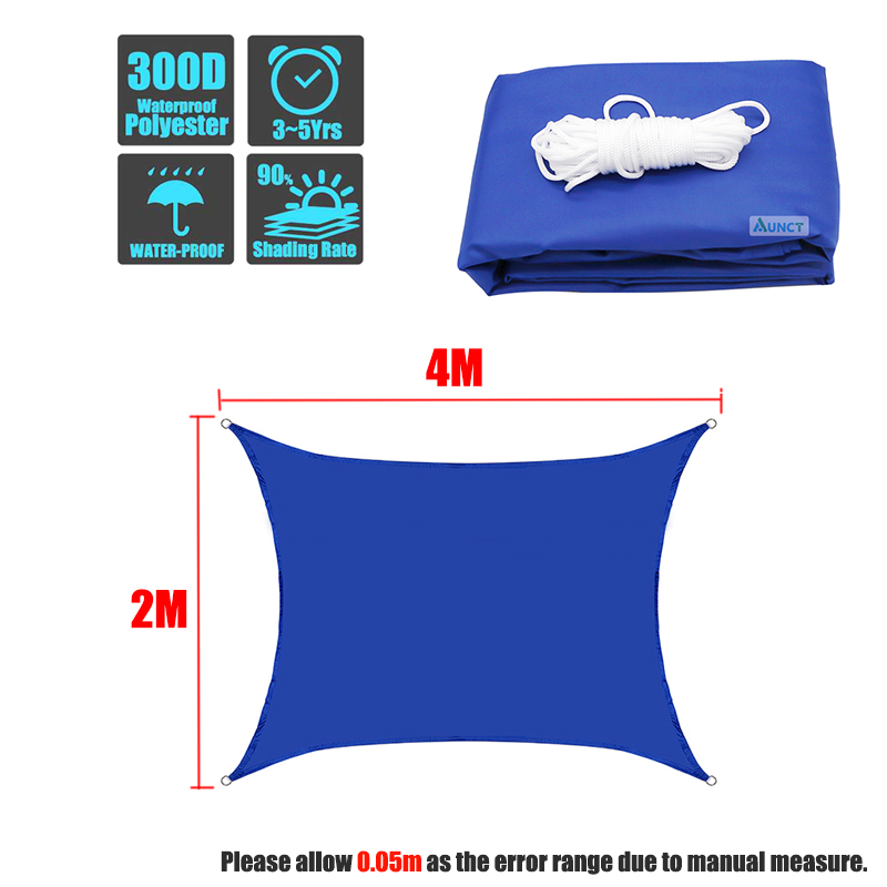 Blauw Waterdichte Zon Zonnezeil Vierkante Rechthoek Driehoek Vorm Tuin Terras Luifel Uv-Block Schaduw Kamp Wandelen Yard Luifels: 2x4m