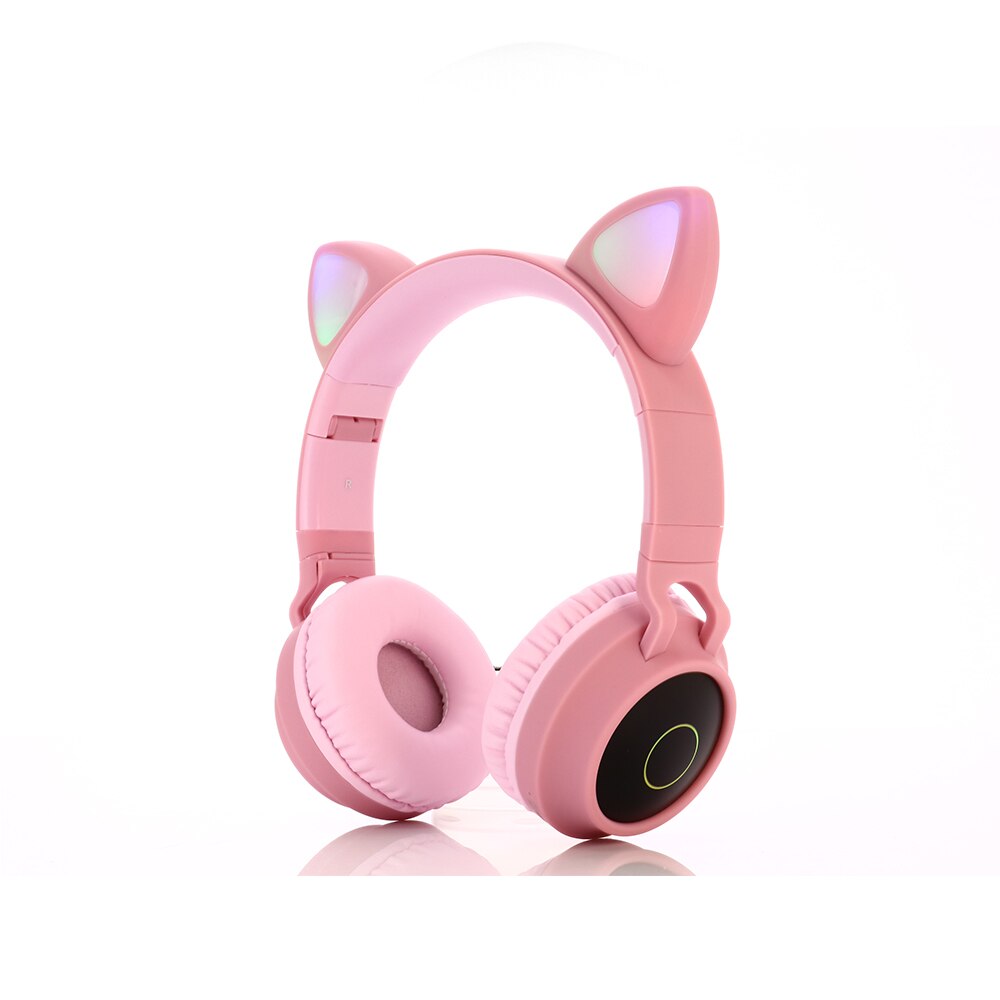 Drahtlose Kopfhörer, LED leucht Katze Ohren 5,0 Bluetooth Kopfhörer Unterstützung TF Karte, musik Headset für freundlicher und Mädchen: C28-Rosa