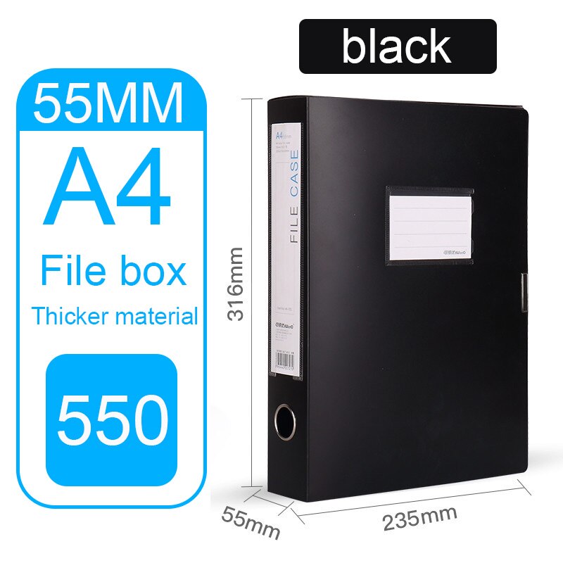 Pvc Archive File Box A4 Storage Box Plastic File Folder Box 35mm 55mm 75mm Office Supplies File Storage File Box Data Box: Black 55mm