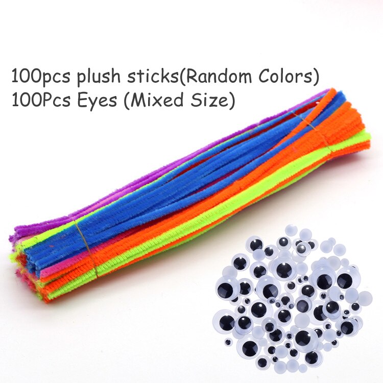 Plush Stick / Pompoms Rainbow Colors Shilly-Stick Educational DIY Toys Handmade Art Craft Creativity Devoloping Toys GYH: 100 sticks 100eyes