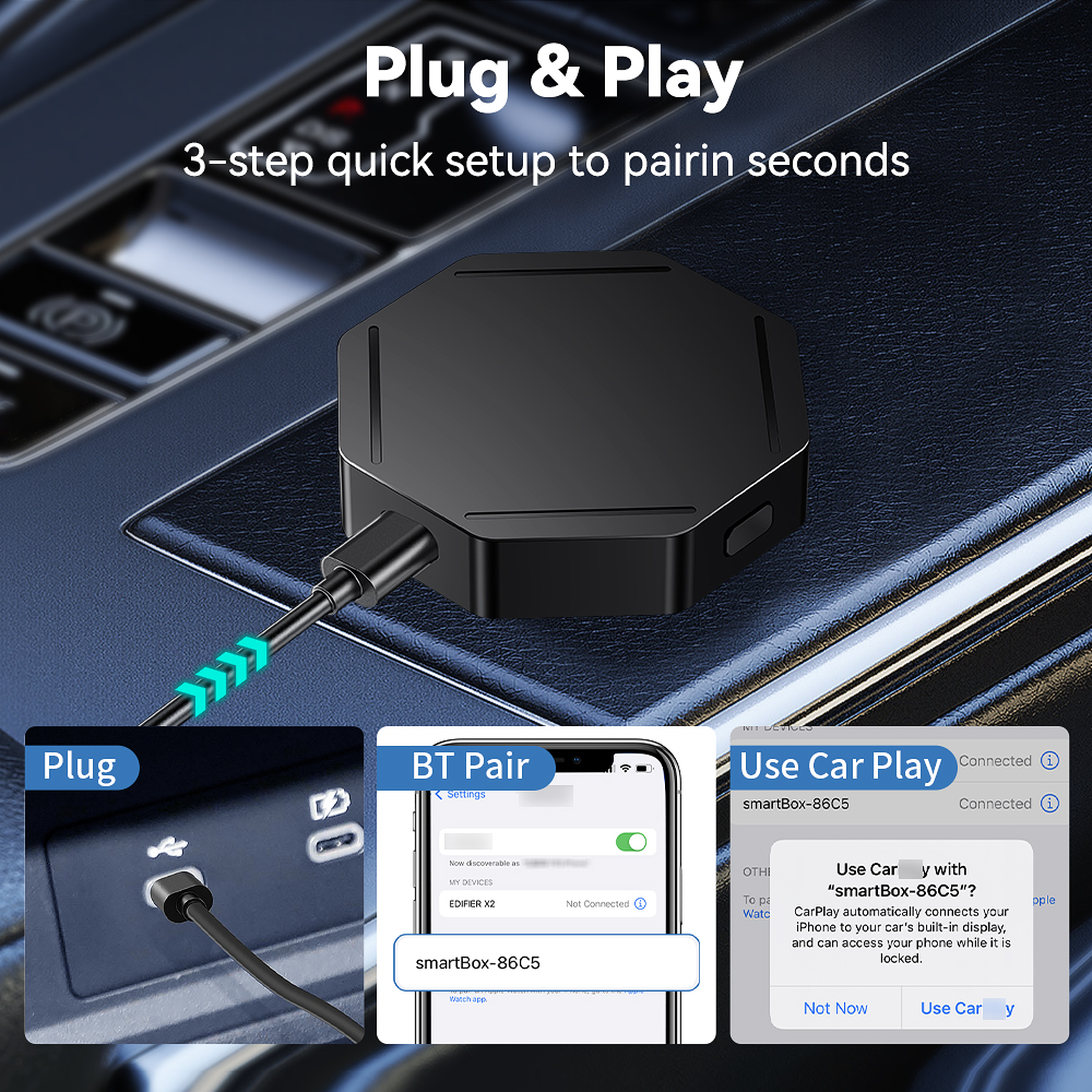 2-in-1 draadloze CarPlay-adapter Bedraad naar draadloze Carplay voor Android Auto/Carplay USB-aansluiting Auto-auto-adapter Plug & Play