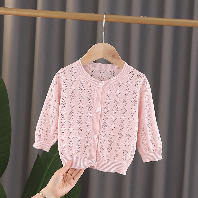 Cárdigan para bebés y niños, suéter ahuecado de Color sólido, para primavera y otoño, DT162