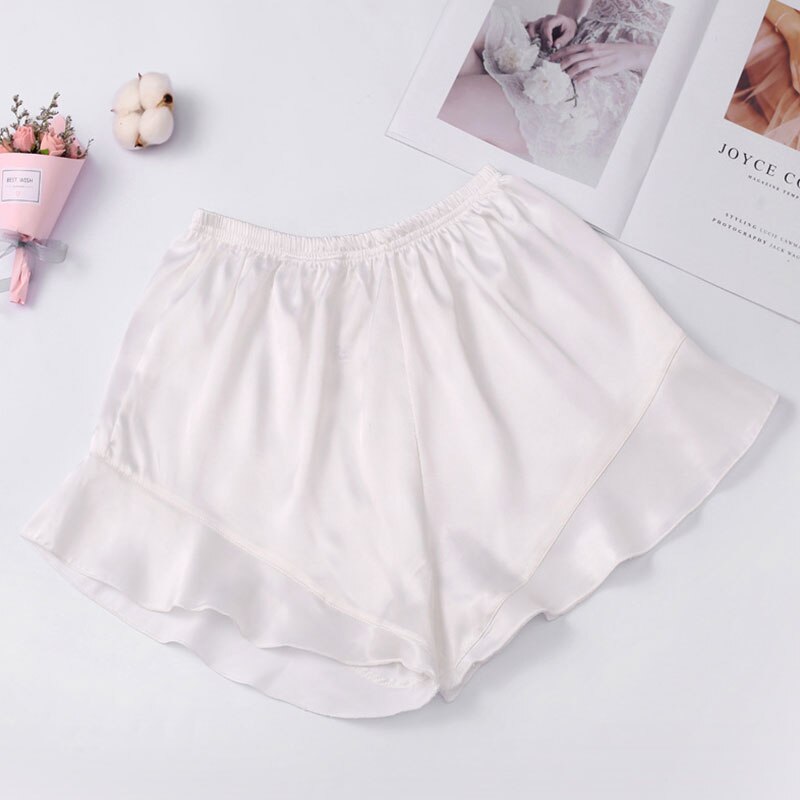 Dame Nahtlose Kräuselte Sicherheit Hosen dehnbar Reine Farbe Dünne Atmungsaktive kurze Hose Glänzend Satin- Stoffe Elastische Taille Französisch Unterhose: Weiß