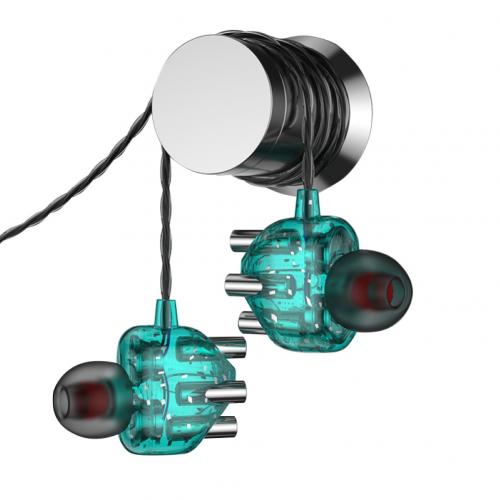 Transparent In-ear Double Moving Coil Moving Iron Earphone 3.5mm Mobile Phone Computer Universal Game Music HIFI Headset: Cyan