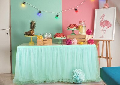 183 x 77cm tutu tyl bord nederdel bordservice klud bryllupsfest baby shower fest hjem indretning bord fodpaneler fødselsdagsfest: Myntegrøn