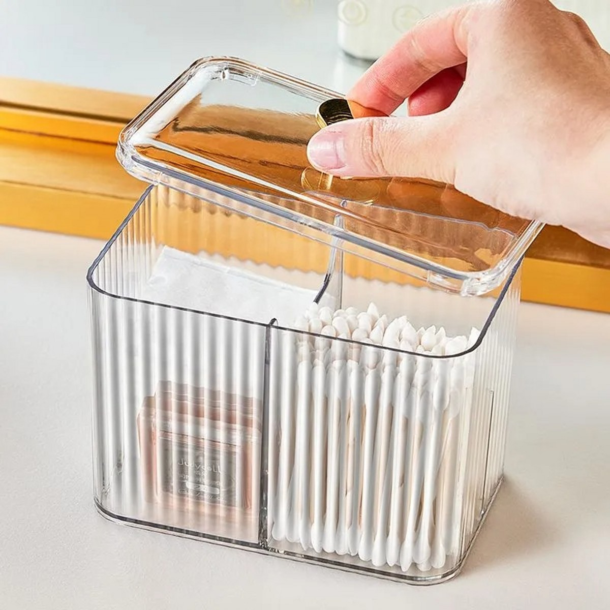 Qtip – distributeur de support transparent pour salle de bain, pot d'écouvillon/tampon/boule, conteneur, boîtes de rangement de cosmétiques pour vanité