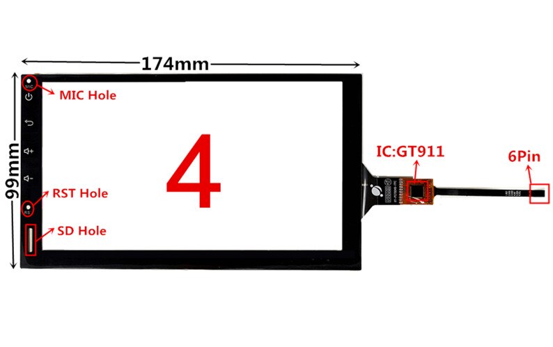 Pantalla táctil capacitiva GT911 de 7 pulgadas, 174mm x 99mm, para DVD de coche, navegación GPS, Panel de cristal: Style 4