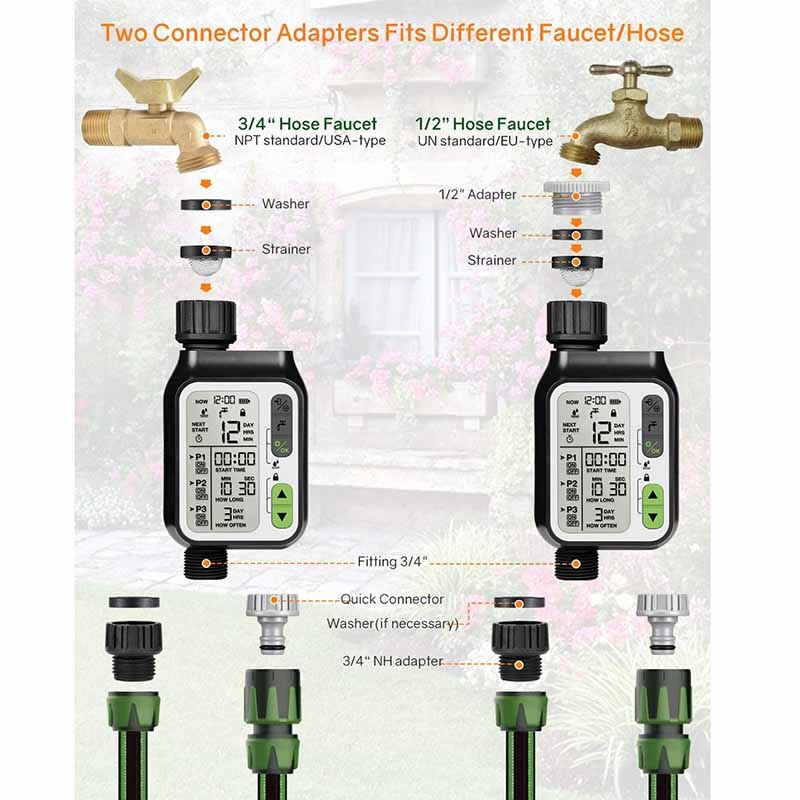 Rainwater Sensor Function Child Lock Mode Digital Water Timer IP65 Waterproof For Garden Lawn Watering System Irrigation Timer